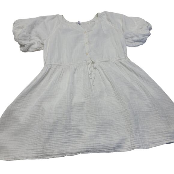 Old navy gauze white puff sleeve mini dress button front boho bridal - Picture 2 of 8